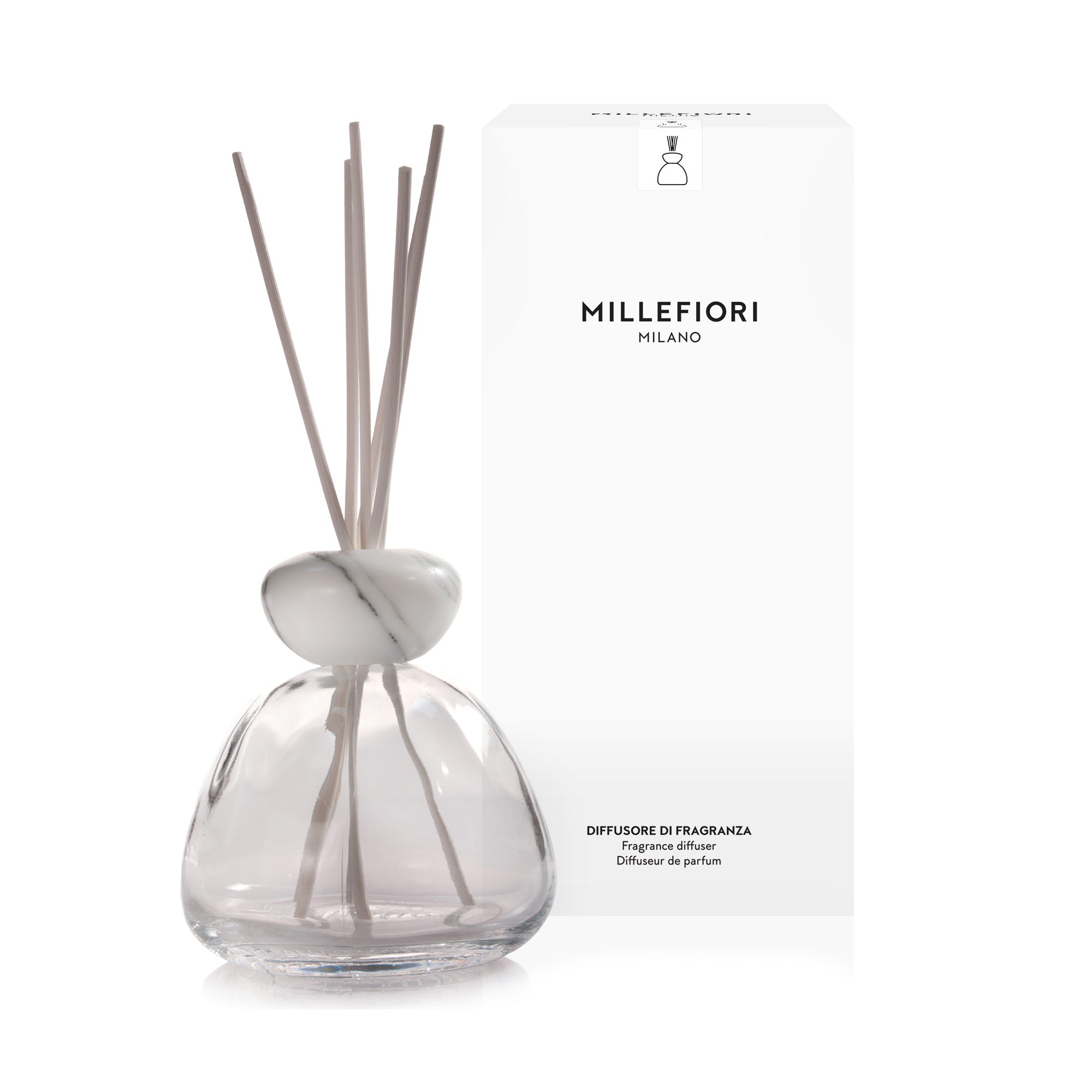Air Design Klarer Marmorglasdiffusor mit weißer Kappe